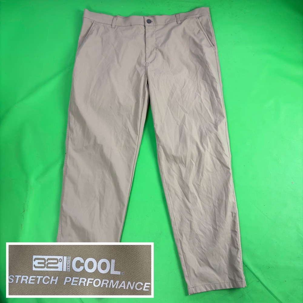 32 Degrees Cool Performance Pants Mens 40/32 Khaki Stretch Flat Front Golf Tech